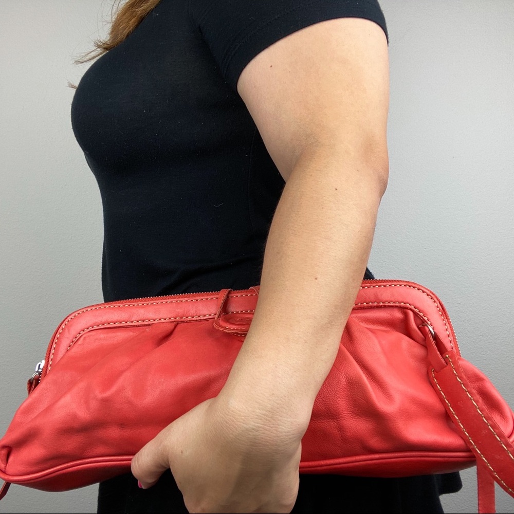 Large Coral zipper leather fossil clutch wristlet